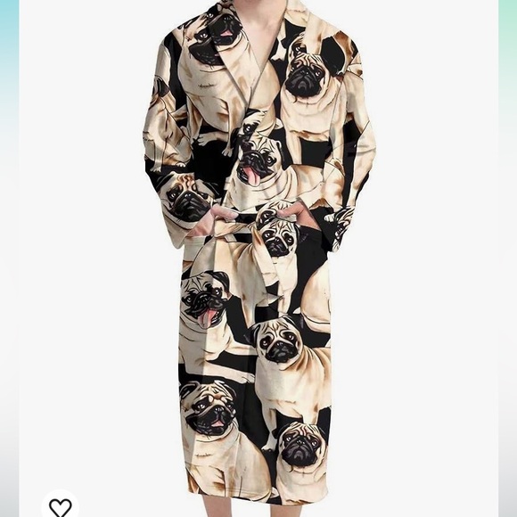PUG Print Adorable Long Adult Comfy Bath Robe with Belt & Front Pockets Sz OS - Picture 7 of 14
